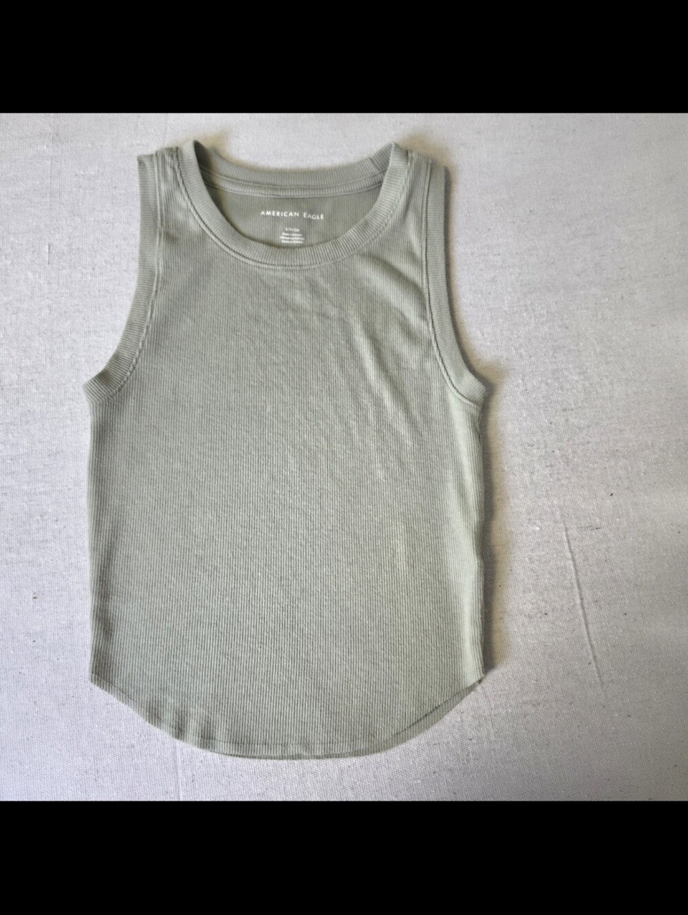 American Eagle Ribbed Tank Top Curved Hem Green Women's Size S